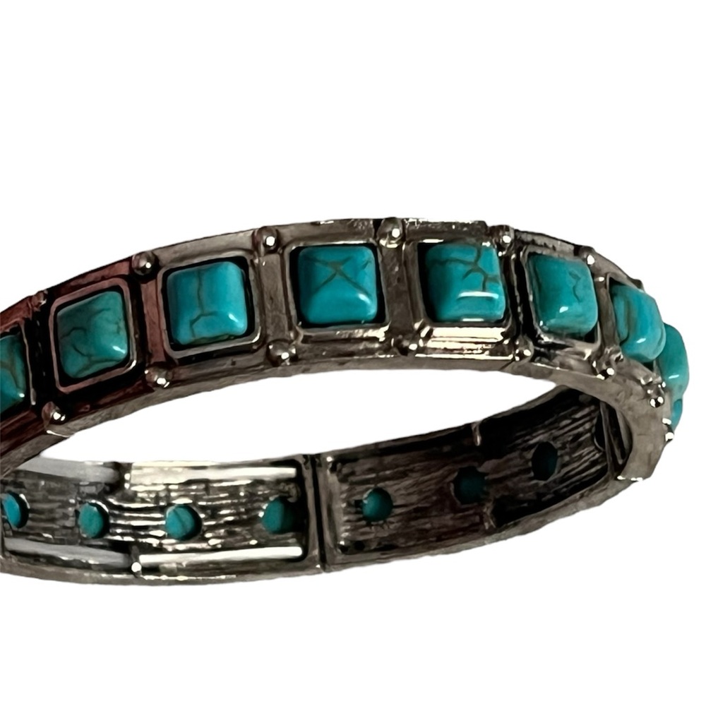 Turquoise Square Stone Silver Bracelet